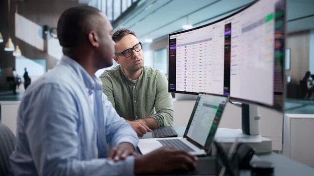 Data Manager Discusses Metadata Governance Using Laptop