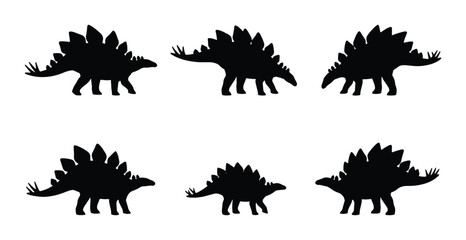 Stegosaurus dinosaur silhouettes set, prehistoric reptiles for kids and science © Dulal