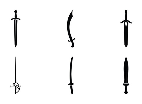 Sword silhouettes set with rapier, katana and saber for historical design