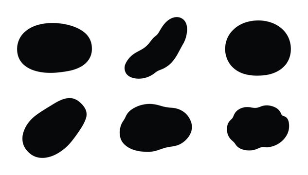 Abstract organic shapes set, blobs and splatters for design, black