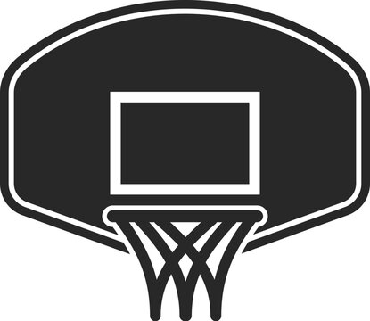 classic basketball backboard black silhouette logo with hoop ring and net vector isolated on transparent background