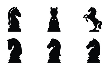 Chess knight silhouettes set with different poses, strategy and game pieces for board game design © Muhib