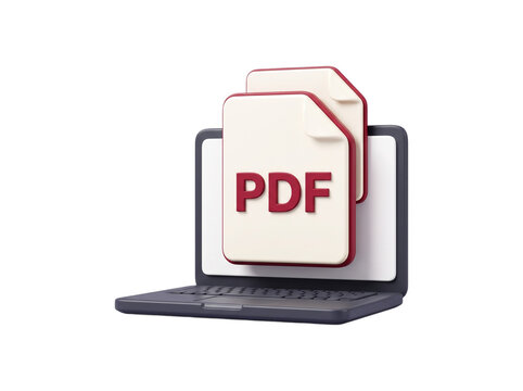 3D illustration of a PDF document file on a laptop