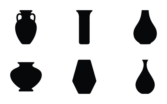 Ceramic vase silhouettes set with amphora and jug, pottery for decor