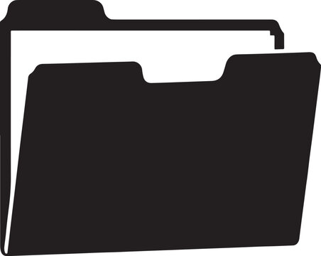 Black silhouette of a traditional office file folder with paper documents inside also transparent background