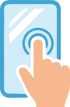 Smartphone touchscreen interaction icon with finger tapping on mobile display interface for commercial use