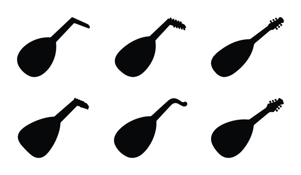 Oud lute silhouettes set with various neck styles for music and culture
