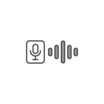 Linear icon of a microphone and digital sound wave representing voice recording and audio signal processing