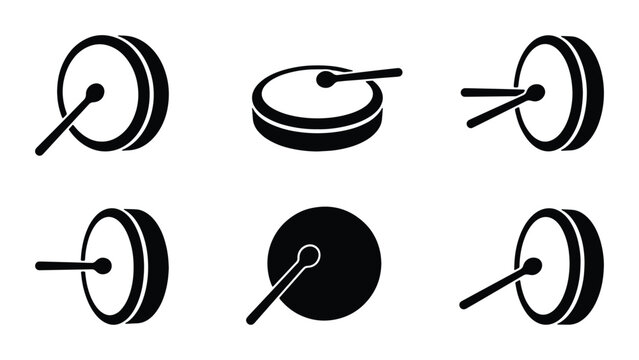 Drum and drumstick silhouettes set for music and performance