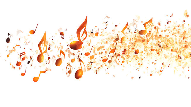 Flying musical notes with confetti particles in gradient background with scattered confetti shapes soft gradient backdrop float amid scattered bright musical illustration