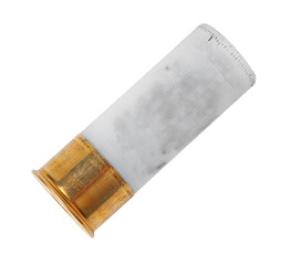 Shotgun shell with brass head and plastic body on a white background © fotofabrika