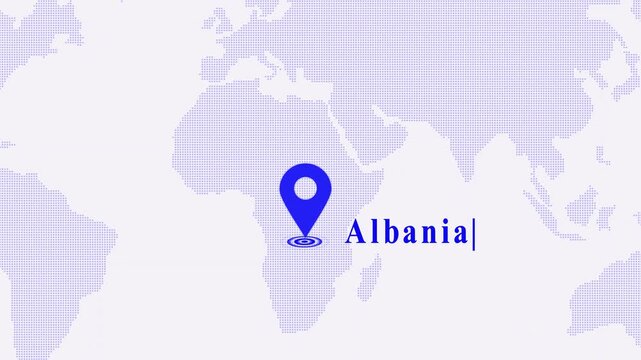 Blue location pinpoint icon on world map background