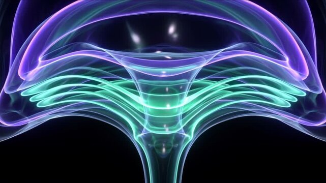 黒背景の中央で視床下部のクリスタル輪郭と流体層が発光するCG動画背景