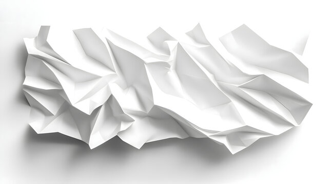 Crinkled white paper texture with three dimensional folds on plain background with paper displays irregular against light surface surface detail wrinkled paper paper effect