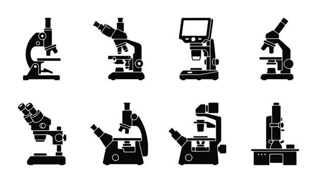 Microscope silhouettes for science and technology logo