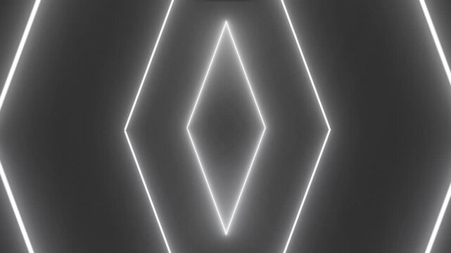 Glowing White Neon Lines Diamond Geometric Tunnel Animation Loop