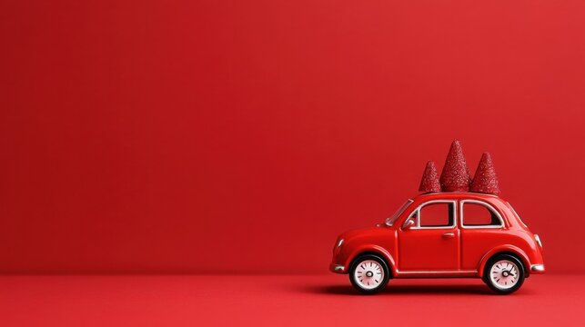 red car with christmas trees on top