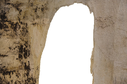 Damaged Plywood Hole Frame Isolated on Transparent Background, Moldy Weathered Triplex Overlay