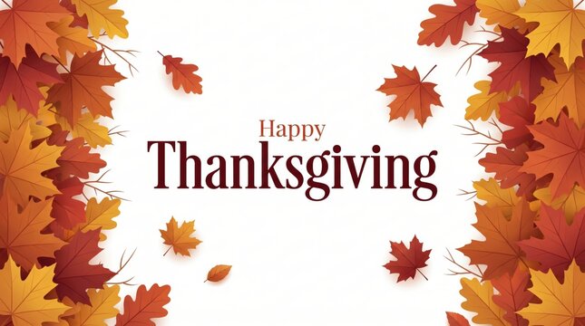 Happy Thanksgiving Greeting Card with Autumn Leaves and Festive Design.