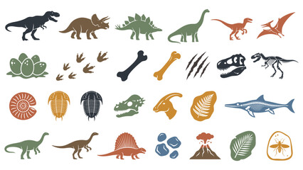 Dinosaur silhouette collection with prehistoric fossil icons set. © ROPIA