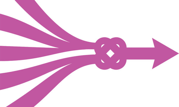 Colorful streams converge into a knotted arrow a vibrant vector illustration on a white background