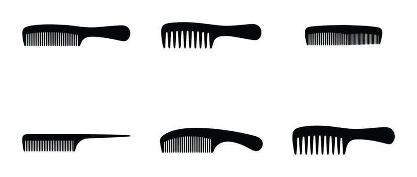 Various comb silhouettes for hairstyling logo