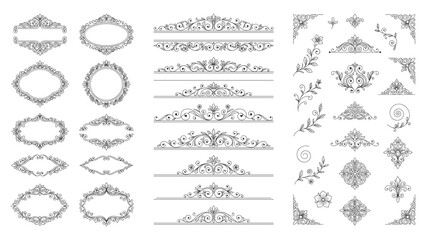 Fototapeta premium Elegant ornamental frames and dividers set for vintage decoration.
