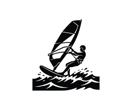 Windsurfing vector icon windsurfer on wave ocean extreme sport