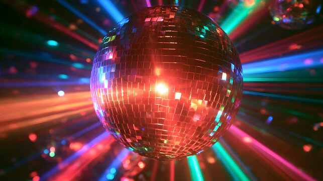 Retro Roller Disco Ball Glowing Colorfully Above A Dance Floor