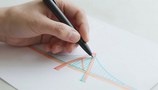 Hand drawing abstract lines with a black pen on white paper