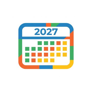Colorful 2027 calendar icon with modern flat design and vibrant geometric shapes isolated on white