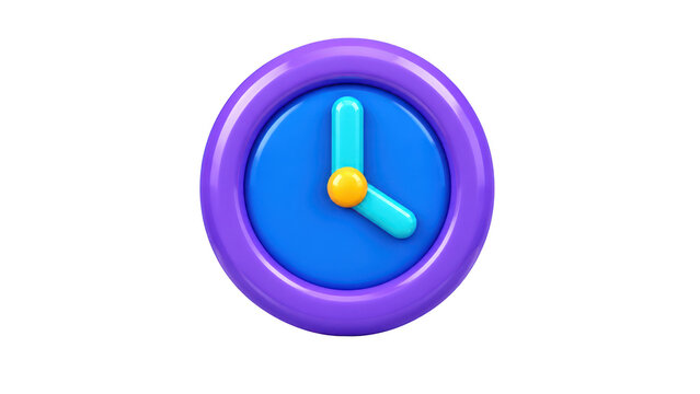 3D render of a purple and blue wall clock isolated on transparent background