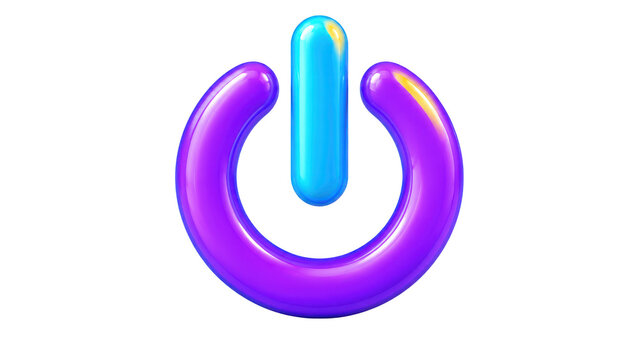 3D glossy power button icon isolated on transparent background