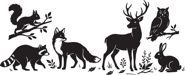 Fototapeta premium Forest animals silhouette collection