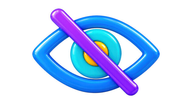 3D rendered eye icon with a slash for privacy and security