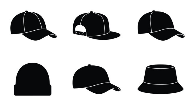 Headwear silhouettes set with baseball caps and bucket hat for fashion and sport