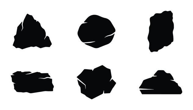 Rock silhouettes set with boulders and stones for geology or nature design