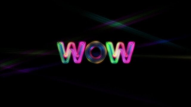 Slow motion neon sign pulsing and color shifting center frame on black studio background with moving light streaks and luminous glow
