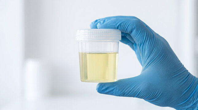 Urology man holding urine container in laboratory