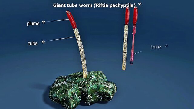 Giant tube worm living near deep-sea hydrothermal vents through symbiosis with chemosynthetic bacteria.