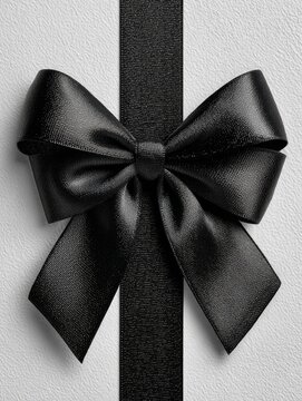 Black bow ribbon grosgrain tied horizontal gift minimal texture clean knot extended edges elegant simple decoration packaging design classic style isolated background neat composition