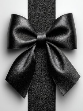 Black bow ribbon grosgrain tied horizontal gift minimal texture clean knot extended edges elegant simple decoration packaging design classic style isolated background neat composition
