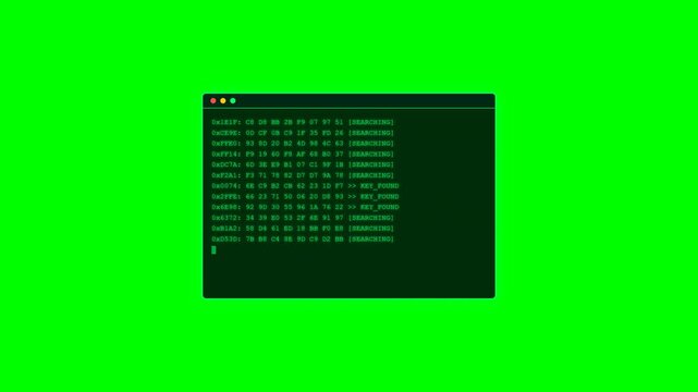 Server Terminal Log Monitoring Code On Green Screen Background.