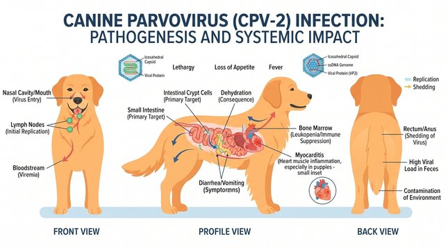Canine Parvovirus Pathogenesis And Systemic Impact Medical Infographic Illustration