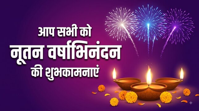 Nutan Varshabhinandan', meaning 'Happy New Year' in Hindi language, India. Indian festival of lights, even called Diwali. Nutan varshabhinandan and Saal Mubarak Post Template in ..