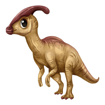 Watercolor parasaurolophus dinosaur isolated PNG file, featuring a cute hand-drawn crested prehistoric creature character on a transparent background for digital design.