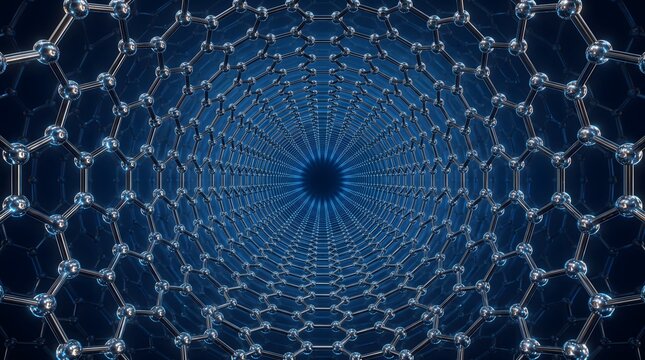 Abstract scientific visualization of a carbon nanotube structure.