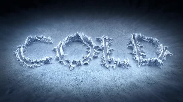 Time lapse frost formation on word cold with crystallizing ice letters in studio overhead top down shot showing spreading icy texture
