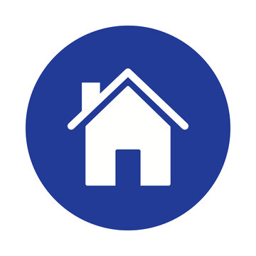 White house icon symbol on a blue round circular button transparent background