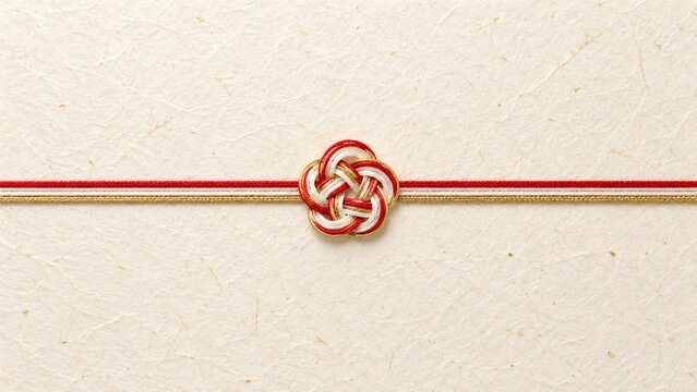 紅白金の結び帯と生成り和紙の背景